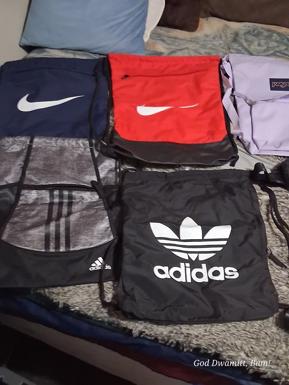 Adidas, Nike and Jansport Drawstring Shoulder Bags